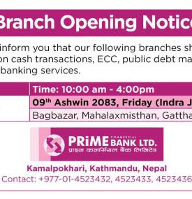 Prime Commercial Bank Announces Valley Branch Operations for Indra Jatra