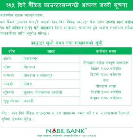 Nabil Bank Announces Operation Schedule for 365-Day Banking Counters