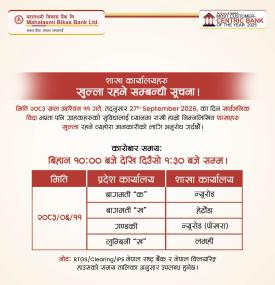 शाखा कार्यालयहरू खुल्ला रहने सम्बन्धी सूचना 