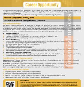 Siddhartha Capital Opens Vacancy for Corporate Advisory Head