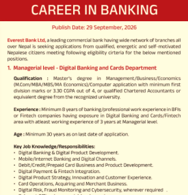 Career Opportunity: Everest Bank Limited Vacancy Announcement for Managerial Level