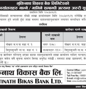 Muktinath Bikas Bank Announces Merger of Two Branches