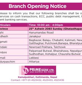 Prime Bank Banking Hours Notice-