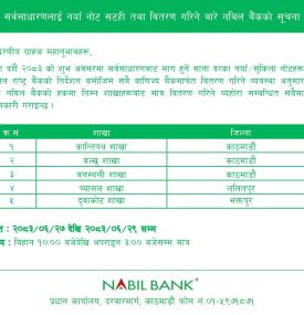 Nabil Bank Announces New Banknote Distribution Locations for Dashain 2083