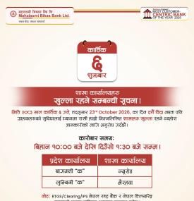 महालक्ष्मी विकास बैंकको शाखा कार्यालयहरू खुल्ला रहने सम्बन्धी सूचना
