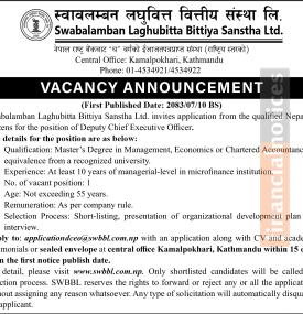 Swabalamban Laghubitta Announces Vacancy for Deputy Chief Executive Officer