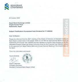 Standard Chartered Bank Nepal Announces 16% Cash Dividend