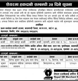 शेयरमा हकदवीको सूचना