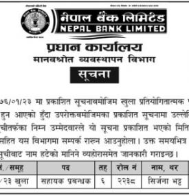 नेपाल बैंकको परिक्षाको नतिजा प्रकाशित – वैकल्पिक