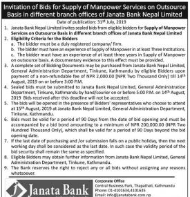 Invitation of Bids for supply of Manpower