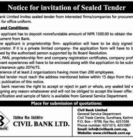 Notice For Invitation of Sealed Tender
