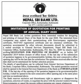 Invitation of Quotation for Printing