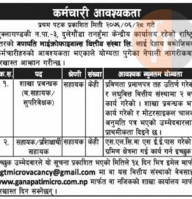 कर्मचारी आवश्यकता ।