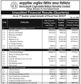 Unaudited Financial Results