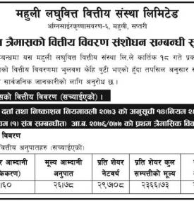 प्रथम त्रैमासको वित्तिय विवरण संसोधनको सूचना