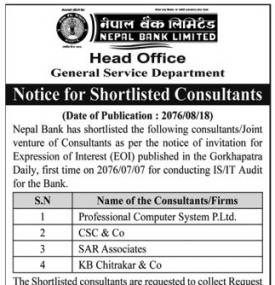 Notice for Shortlisted Consultants