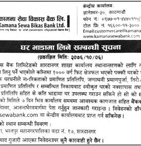 घर भाडामा लिने सम्बन्धी सूचना