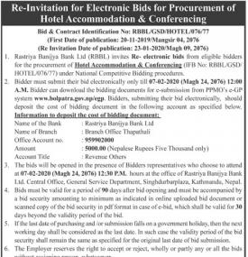 Re -Invitation for Electronic Bids