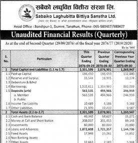 Unaudited  Financial Results (Quarterly)