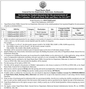 Sealed Quotation for the procurement of Office Calendar