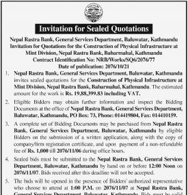 Invitation for Sealed Quotation