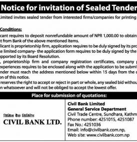 Notice for Invitation of Sealed Tender
