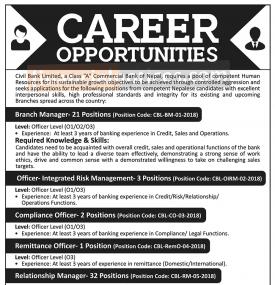 Civil Bank मा ठूलो संख्यामा जागिर खुल्यो- Career Opportunity