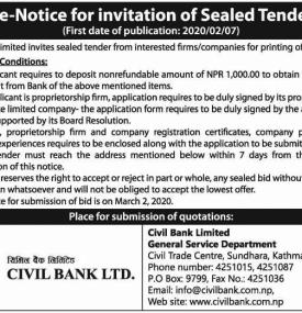Re-Notice Invitation of Sealed Tender