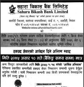 हकप्रद शेयरको आवेदन दिने अन्तीम म्याद !