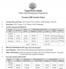 Treasury Bill Auction Notice