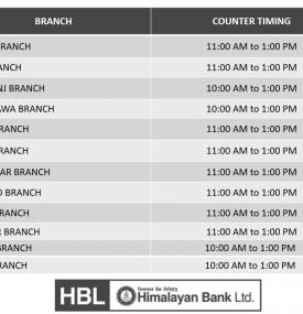 HBL Counter Timing Notice