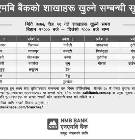 NMB बैंकको शाखाहरु खुल्ने सम्बन्धि सूचना