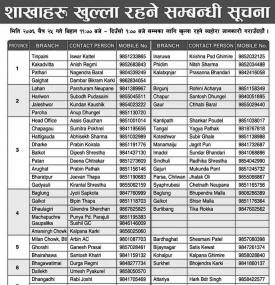 प्रभु बैंकका आज खुल्ने शाखाहरु