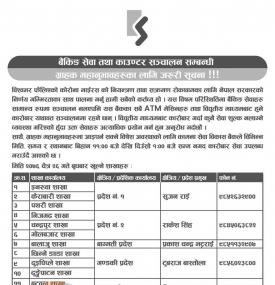 बैंकिङ सेवा काउन्टर संचालनबारे सूचना