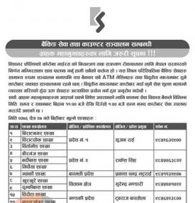 बैंकिङ सेवा तथा काउन्टर संचालनको सूचना