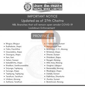 नेपाल बैंकको आज खुल्ला रहने शाखाहरु (प्रदेश १–७)