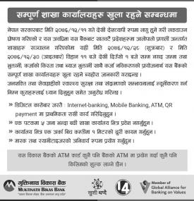 मुक्तिनाथ विकास बैंकको सबै शाखा खुला रहने