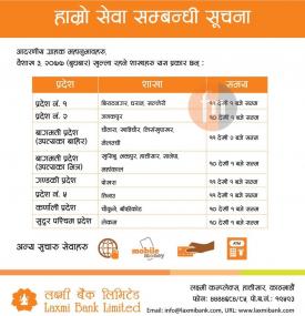लक्ष्मी बैंकको वैशाख ३ गते खुल्ला रहने शाखाहरु
