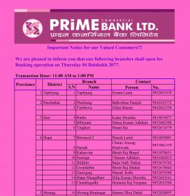 Branch Opening Schedule