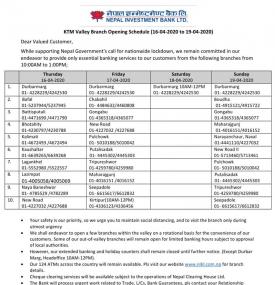 NIBL Branch Opening Schedule 