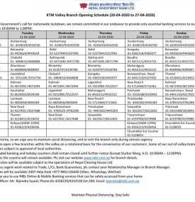 NIBL Branch Opening Schedule (Inside Valley)