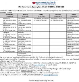 NIBL Branch Opening Schedule (Inside Valley)