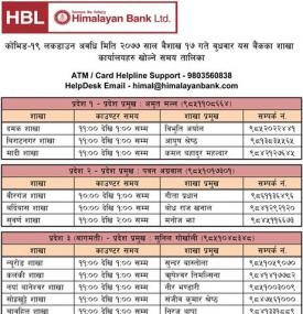 हिमालयन बैंक बैशाख १७ काउन्टर समय ।