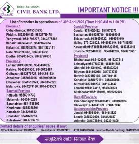 Civil Branches Opening Notice 