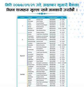 Branch Opening Hours for 21st Baisakh