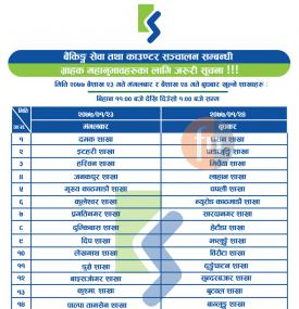 Branch Opening Schedule for Baisakh 23