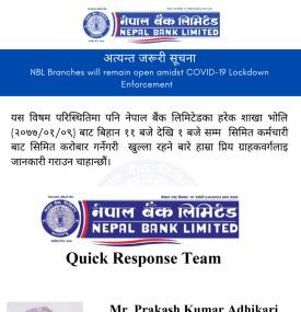 NBL Banking Hours & Quick Response Team Info