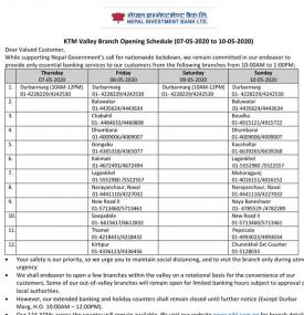 NIBL Branch Opening Schedule (Inside Valley)