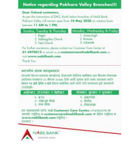 Banking Hours Notice for Pokhara Valley