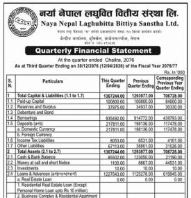 Quarterly Financial Statement